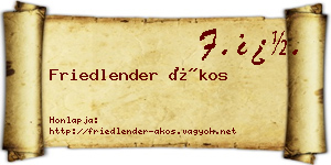 Friedlender Ákos névjegykártya